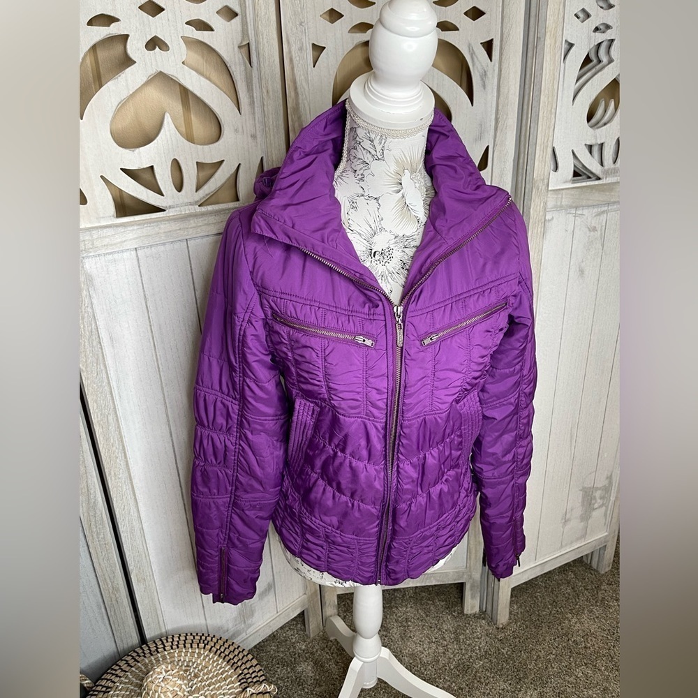 Prana Puffer Jacket Womens Small Purple Full Zip Long Sleeve Outdoor Coat